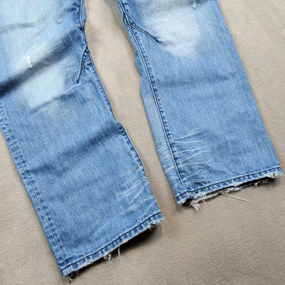 Akoo Y2K Streetwear Distressed Straight Leg Jeans 38 Blue Cotton Studded Wing - Picture 2 of 16